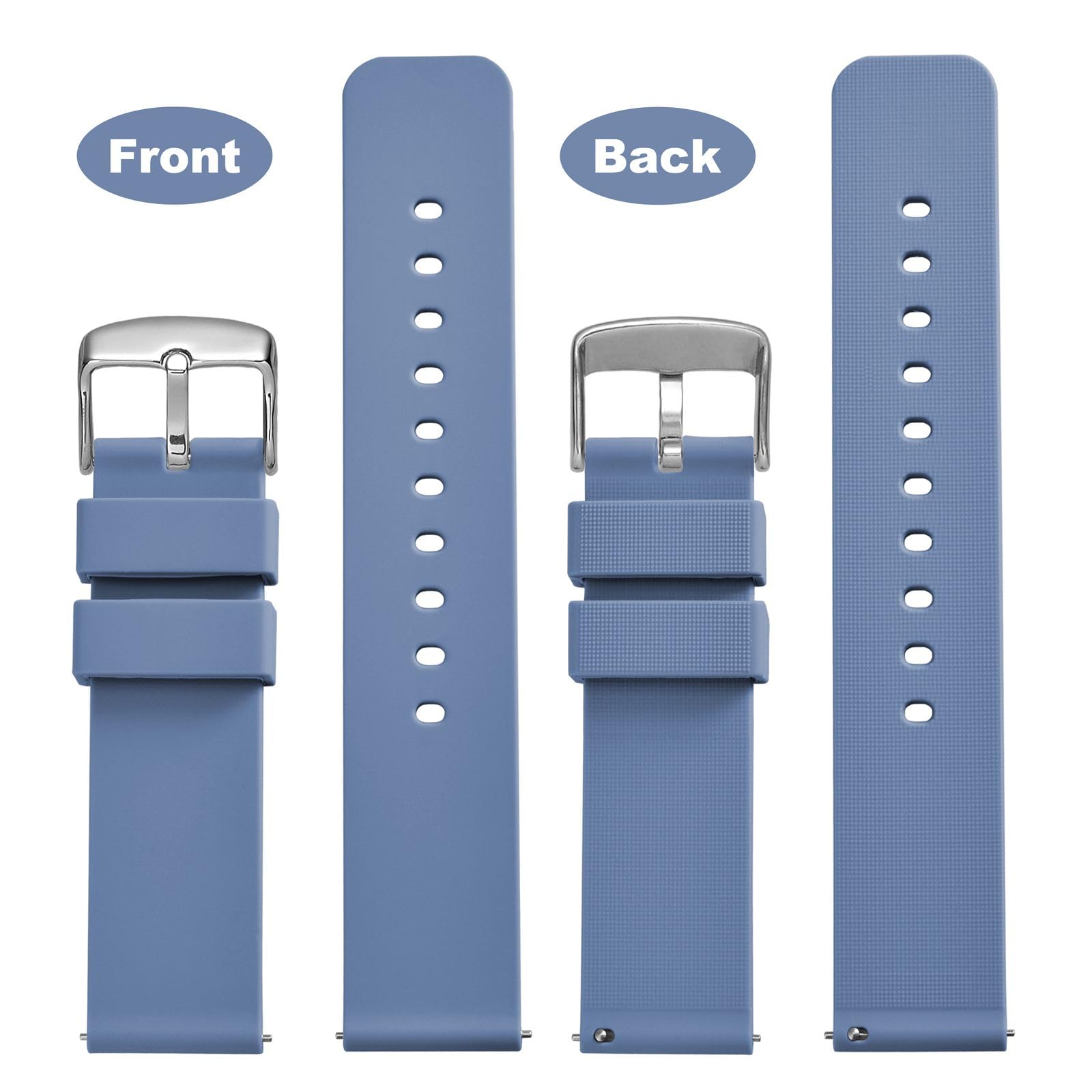 WOCCI 16mm Silicone Watch Band Quick Release Rubber Strap with Silver Buckle in Blue Grey - View 4 of 9