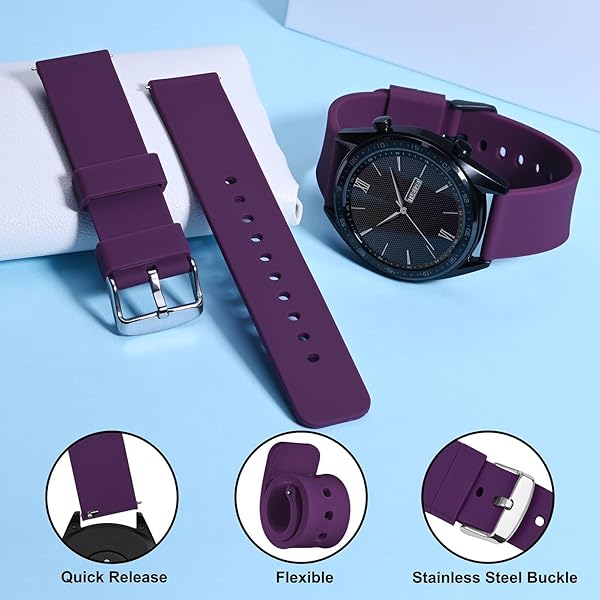 WOCCI WOCCI 16mm Silicone Watch Band Quick Release Rubber Strap with Silver Buckle in Purple - View 3 of 9