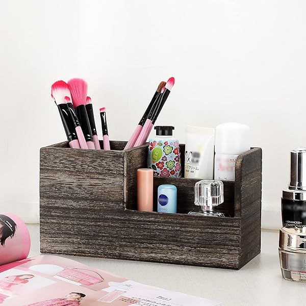 BTSKY BTSKY Retro Wood Desk Pen Pencil Holder Multi-Function Organizer for Office Home Accessories Vintage Brown - View 7 of 7