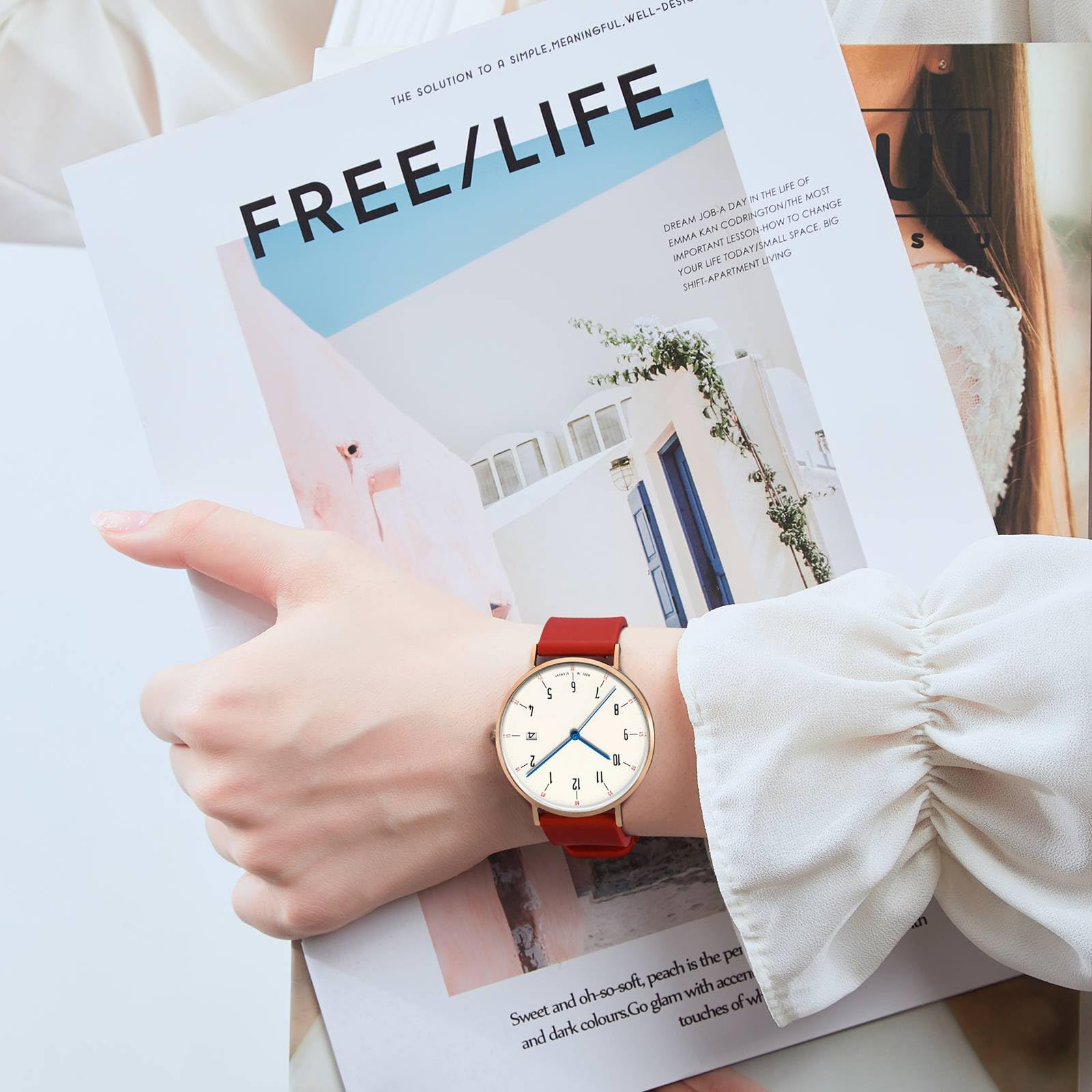 WOCCI 21mm Silicone Watch Band Quick Release Rubber Replacement Strap with Silver Buckle in Christmas Red - View 2 of 9