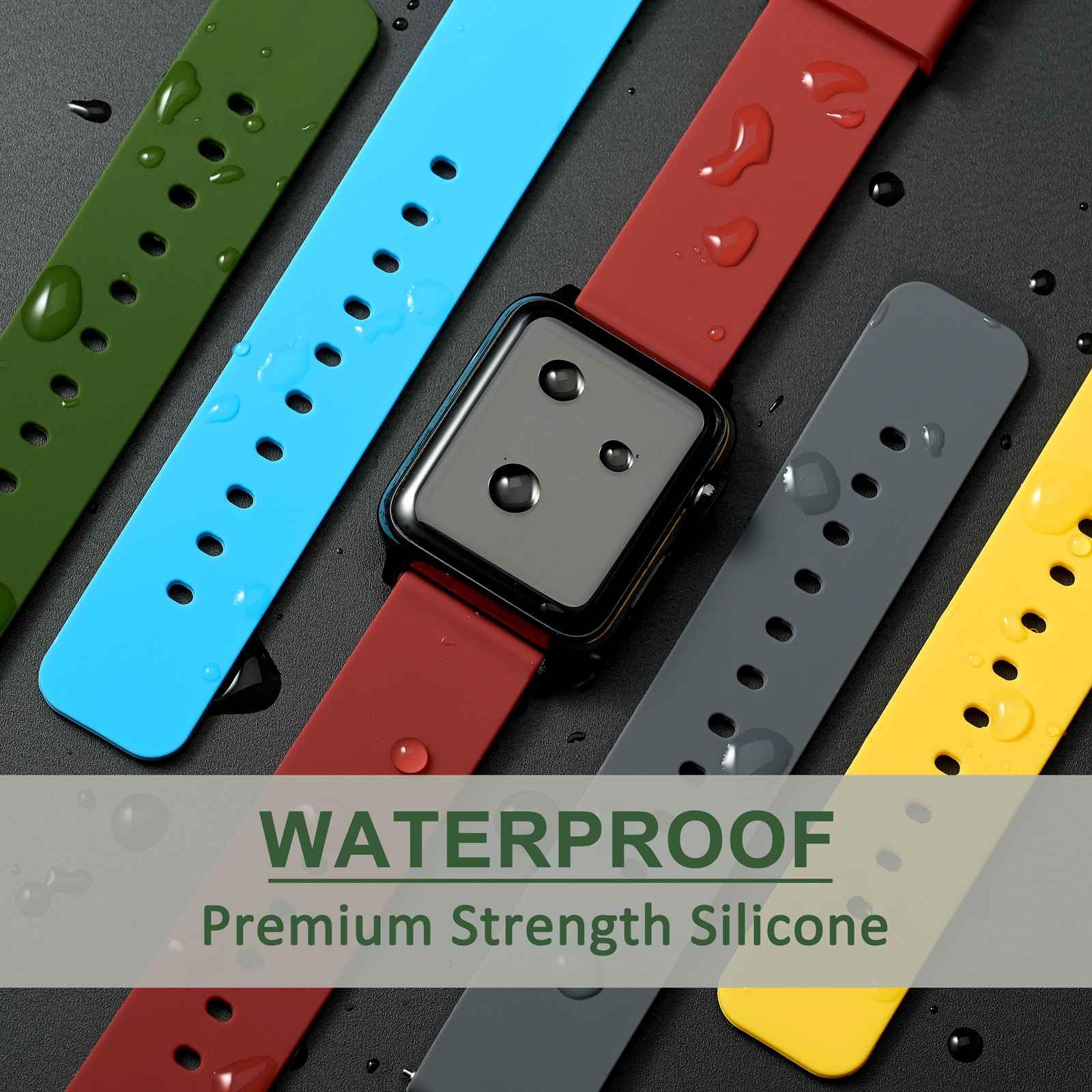 WOCCI 21mm Silicone Watch Band Quick Release Rubber Replacement Strap with Silver Buckle in Christmas Red - View 6 of 9