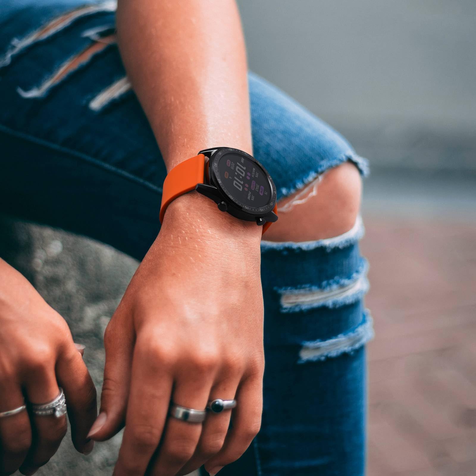 WOCCI WOCCI 21mm Silicone Watch Band Quick Release Rubber Strap with Silver Buckle in Orange - View 2 of 9