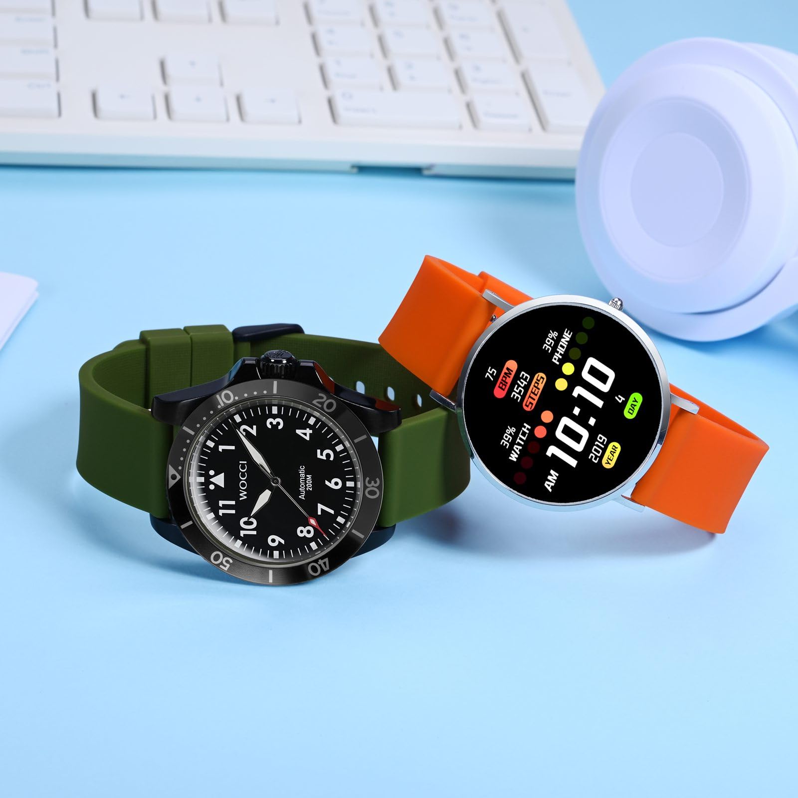 WOCCI WOCCI 21mm Silicone Watch Band Quick Release Rubber Strap with Silver Buckle in Orange - View 7 of 9