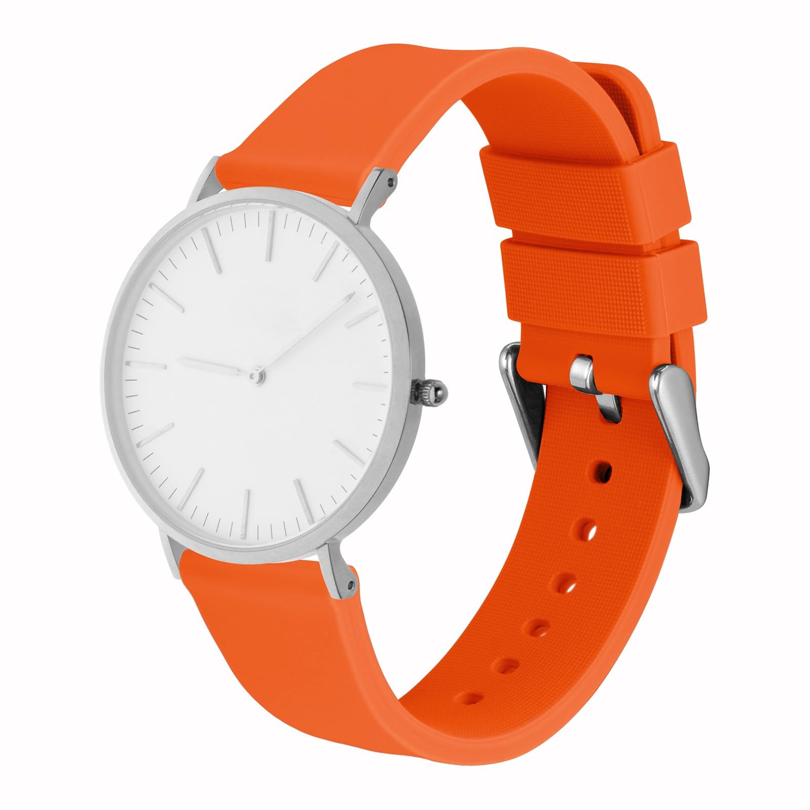 WOCCI WOCCI 21mm Silicone Watch Band Quick Release Rubber Strap with Silver Buckle in Orange - View 8 of 9