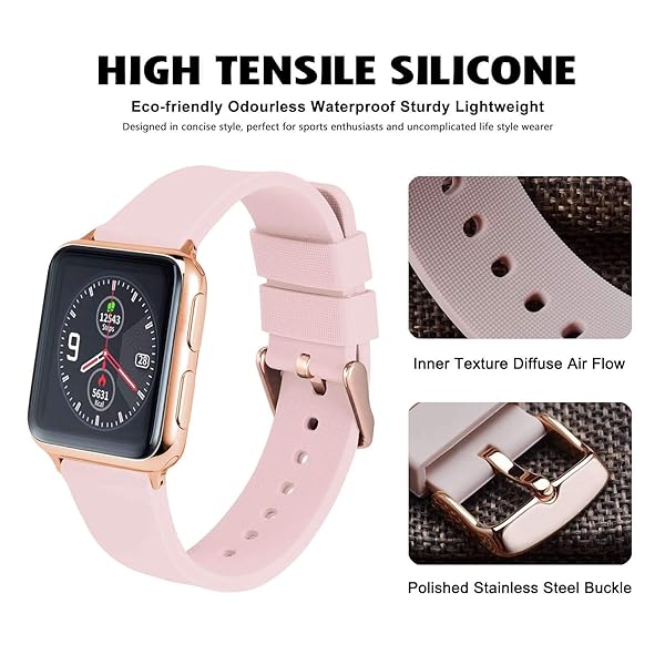 WOCCI WOCCI 16mm Silicone Watch Band Pink Soft Rubber Replacement Strap with Rose Gold Buckle Quick Release - View 3 of 9