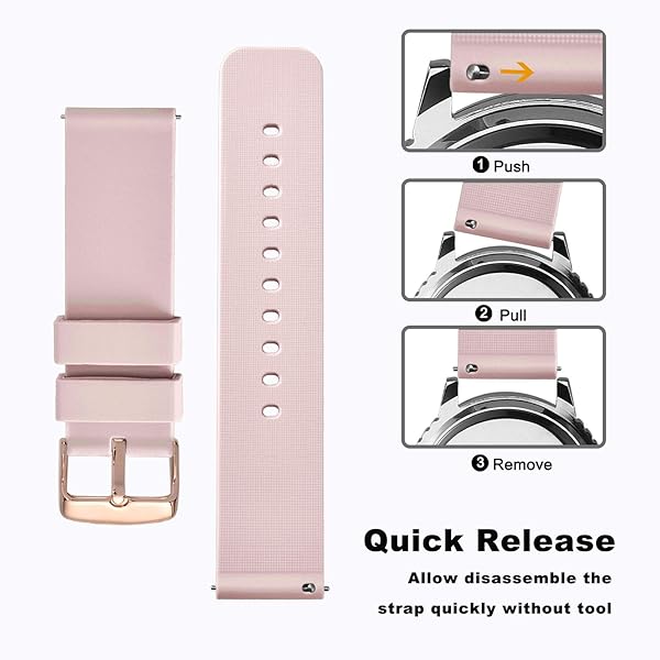 WOCCI WOCCI 16mm Silicone Watch Band Pink Soft Rubber Replacement Strap with Rose Gold Buckle Quick Release - View 4 of 9