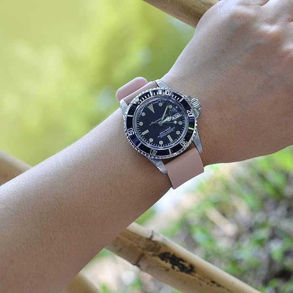 WOCCI WOCCI 16mm Silicone Watch Band Pink Soft Rubber Replacement Strap with Rose Gold Buckle Quick Release - View 7 of 9