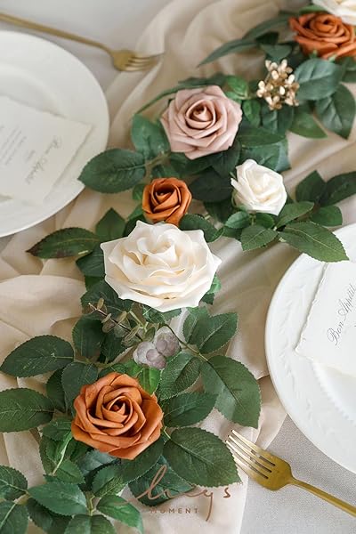 Ling's moment Ling's Moment 5FT Artificial Flower Garland Rust Rose Leaves for Wedding Party Backdrop Decor Home Table Centerpieces and Wall Decorations - View 4 of 7
