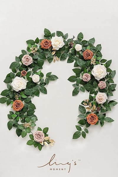 Ling's moment Ling's Moment 5FT Artificial Flower Garland Rust Rose Leaves for Wedding Party Backdrop Decor Home Table Centerpieces and Wall Decorations - View 7 of 7