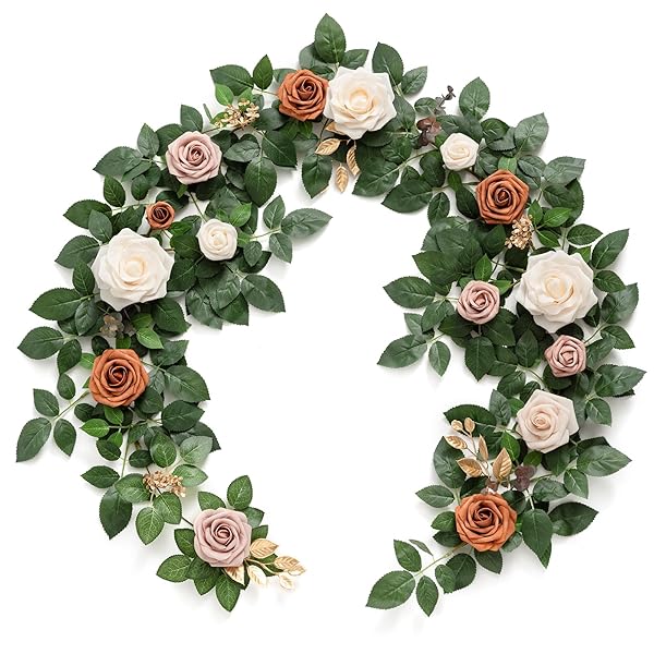 Ling's moment Ling's Moment 5FT Artificial Flower Garland Rust Rose Leaves for Wedding Party Backdrop Decor Home Table Centerpieces and Wall Decorations