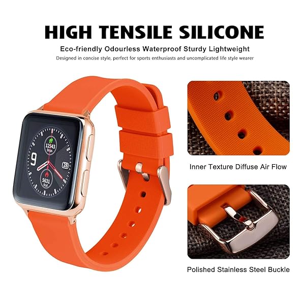 WOCCI WOCCI 16mm Silicone Watch Band Orange with Rose Gold Buckle Soft Rubber Replacement Straps Quick Release - View 3 of 9