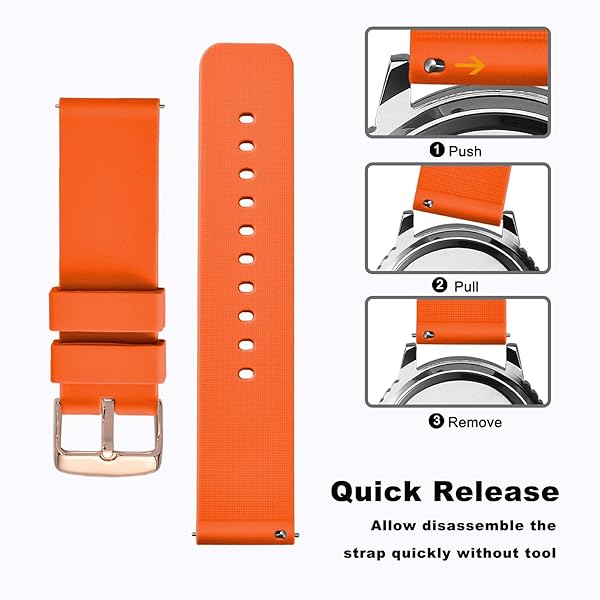 WOCCI WOCCI 16mm Silicone Watch Band Orange with Rose Gold Buckle Soft Rubber Replacement Straps Quick Release - View 4 of 9