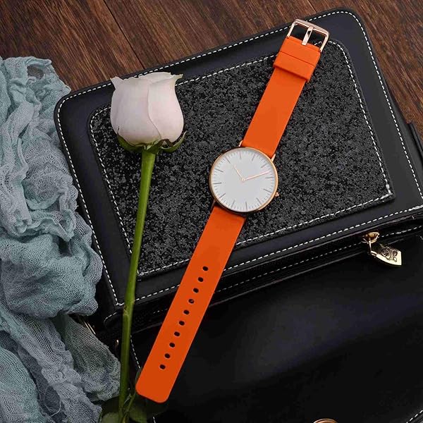 WOCCI WOCCI 16mm Silicone Watch Band Orange with Rose Gold Buckle Soft Rubber Replacement Straps Quick Release - View 6 of 9