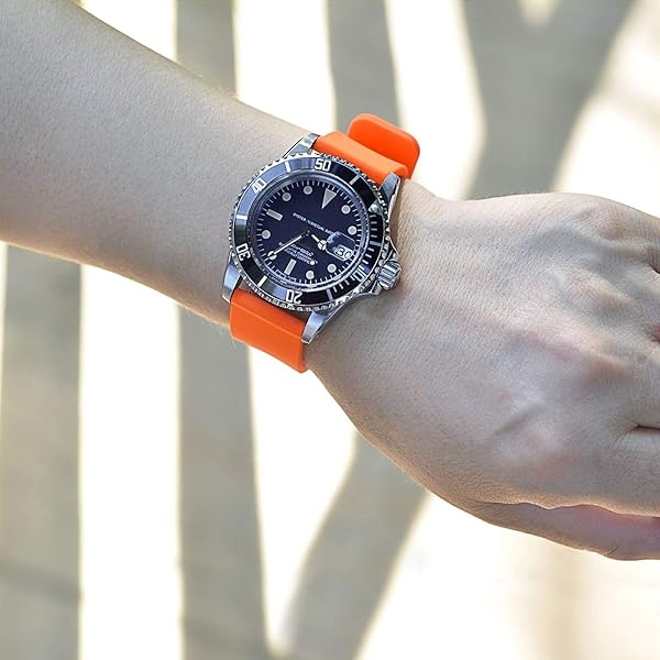 WOCCI WOCCI 16mm Silicone Watch Band Orange with Rose Gold Buckle Soft Rubber Replacement Straps Quick Release - View 7 of 9