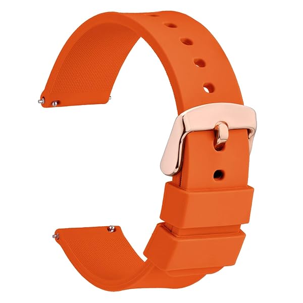 WOCCI WOCCI 16mm Silicone Watch Band Orange with Rose Gold Buckle Soft Rubber Replacement Straps Quick Release