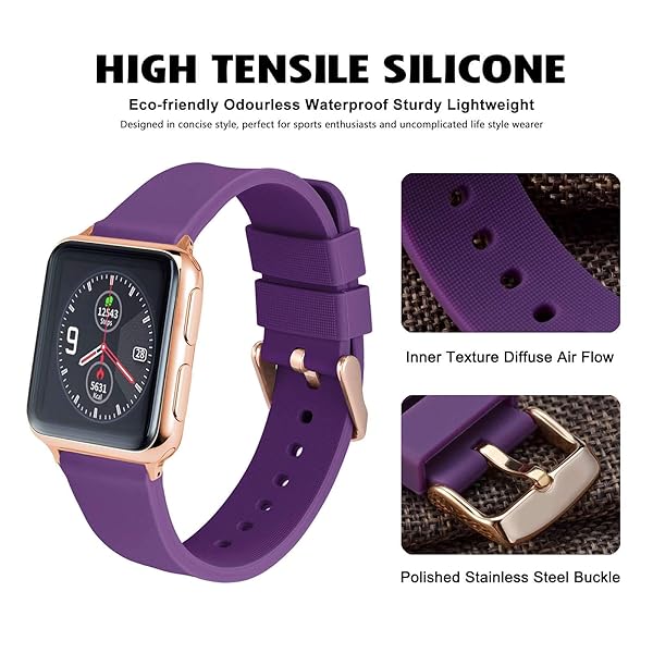 WOCCI WOCCI 21mm Silicone Watch Band Purple Soft Rubber Replacement Strap with Rose Gold Buckle Quick Release - View 3 of 9