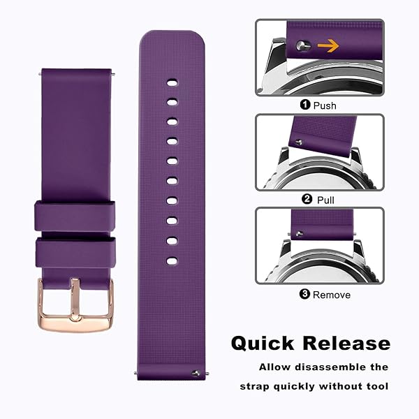 WOCCI WOCCI 21mm Silicone Watch Band Purple Soft Rubber Replacement Strap with Rose Gold Buckle Quick Release - View 4 of 9