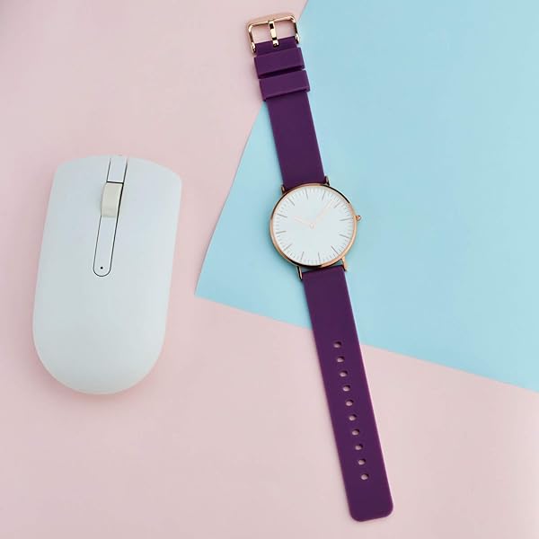 WOCCI WOCCI 21mm Silicone Watch Band Purple Soft Rubber Replacement Strap with Rose Gold Buckle Quick Release - View 6 of 9