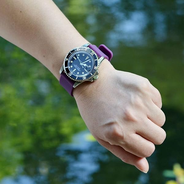 WOCCI WOCCI 21mm Silicone Watch Band Purple Soft Rubber Replacement Strap with Rose Gold Buckle Quick Release - View 7 of 9