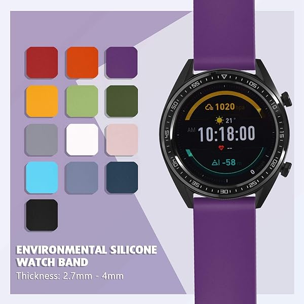 WOCCI WOCCI 21mm Silicone Watch Band Purple Soft Rubber Replacement Strap with Rose Gold Buckle Quick Release - View 8 of 9