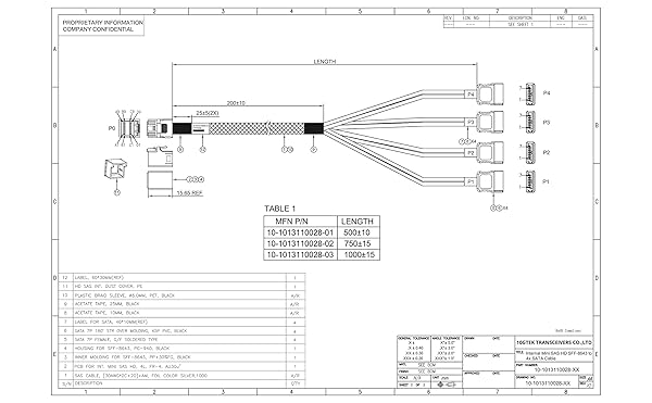 10Gtek 10Gtek MiniSAS HD SFF-8643 Breakout to 4xSATA Cable for Server JBOD Storage Tray and SAS RAID Controller 0.75 to 0.8m - View 7 of 7