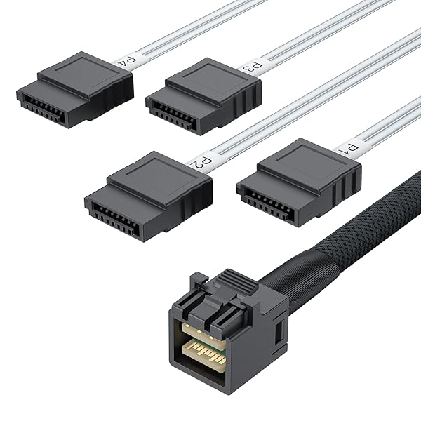 10Gtek 10Gtek MiniSAS HD SFF-8643 Breakout to 4xSATA Cable for Server JBOD Storage Tray and SAS RAID Controller 0.75 to 0.8m - View 2 of 7