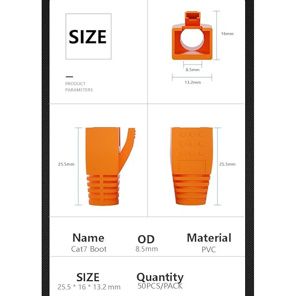 VIVOCH VIVOCH 50 Pcs Cat7 Cat7A Cat8 Strain Relief Boot RJ45 Plug Connector Cover Modular Network Cap Cable Boots White - View 4 of 6