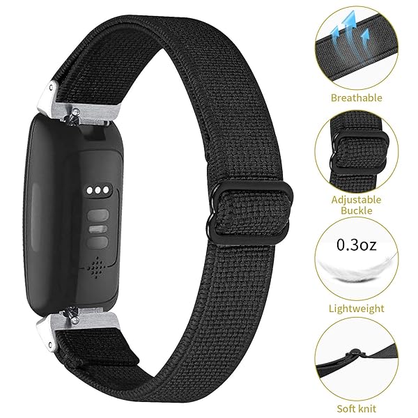 TenCloud TenCloud Elastic Watch Band for Fitbit Inspire 2 Soft Breathable Stretchy Fabric Replacement Wristband in Black Navy Red - View 5 of 8