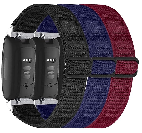 TenCloud TenCloud Elastic Watch Band for Fitbit Inspire 2 Soft Breathable Stretchy Fabric Replacement Wristband in Black Navy Red - View 2 of 8