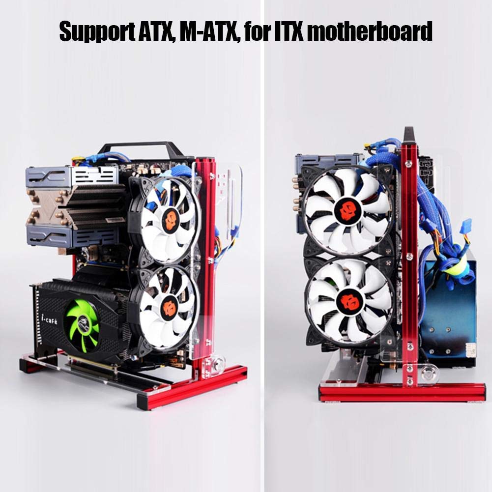Open Aluminum Frame Chassis for ATX M-ATX ITX Vertical Overclocking with 20x20 DIY Bracket Support for Graphics Card Red - View 3 of 9