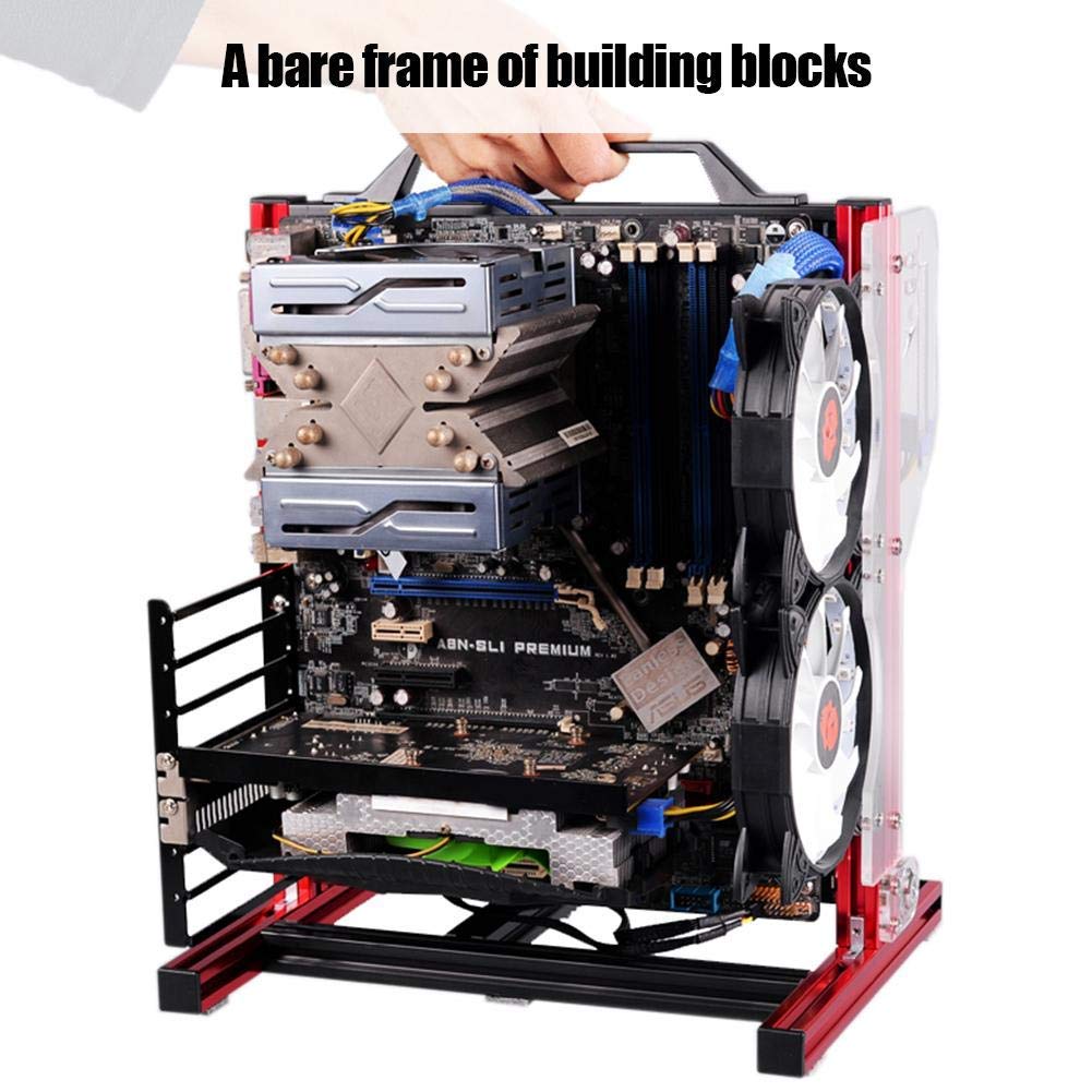 Open Aluminum Frame Chassis for ATX M-ATX ITX Vertical Overclocking with 20x20 DIY Bracket Support for Graphics Card Red - View 4 of 9