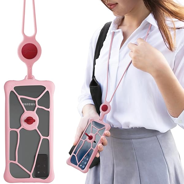 BONE BONE Lanyard Phone Bubble Tie 2 Adjustable Neck Strap and Anti-Shock Bumper Case for iPhone 12 Samsung Galaxy Google Pixel Pink - View 2 of 9