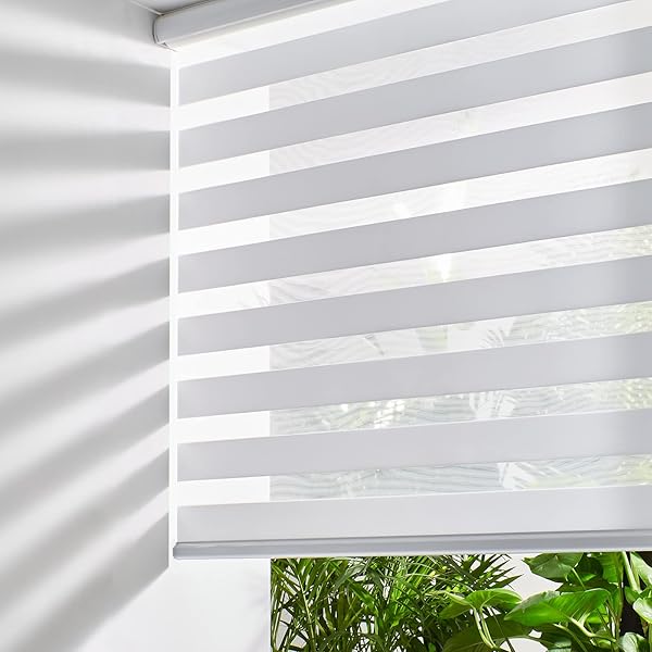 Persilux Cordless Zebra Blinds 46x72 White Dual Layer Light Control Easy Install Window Shades for Home Day and Night Light Filtering