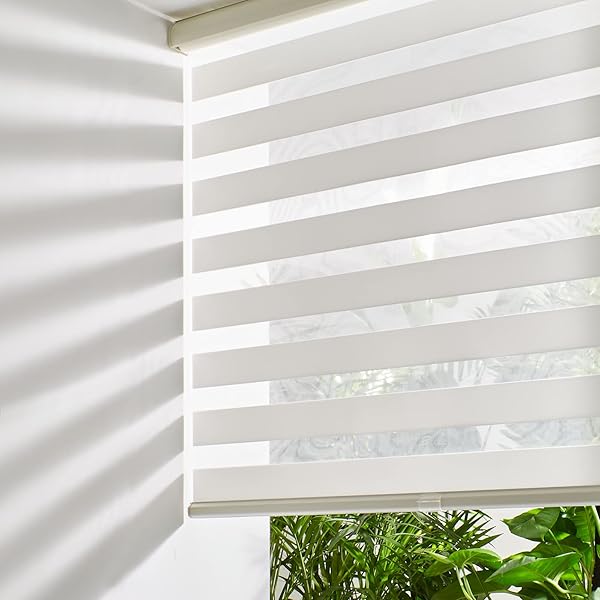 Persilux Persilux Cordless Zebra Blinds 30x72 Cream Dual Layer Light Control Easy Install Window Shades