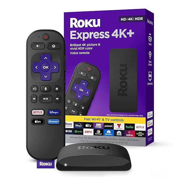 Roku Express 4K+: Ultimate Streaming Device with Voice Remote & Free Live TV