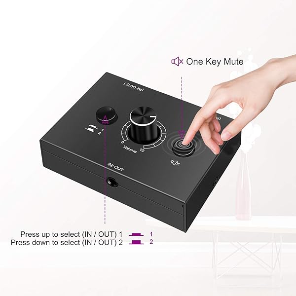 Dingsun Dingsun 35mm Audio Switch Stereo Selector Box with Volume Control for Speakers and Headphones 1 in 2 Out 2 in 1 Out - View 5 of 6
