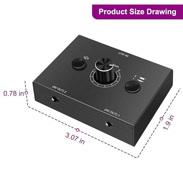 Dingsun Dingsun 35mm Audio Switch Stereo Selector Box with Volume Control for Speakers and Headphones 1 in 2 Out 2 in 1 Out - View 6 of 6