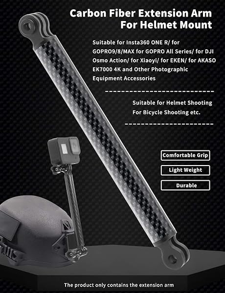 FEICHAO FEICHAO Carbon Fiber Helmet Extension Arm Pole Mount for GoPro 9 MAX 8 7 6 Insta360 One R DJI Osmo Action EK7000 4K 98mm 3.86in - View 10 of 10