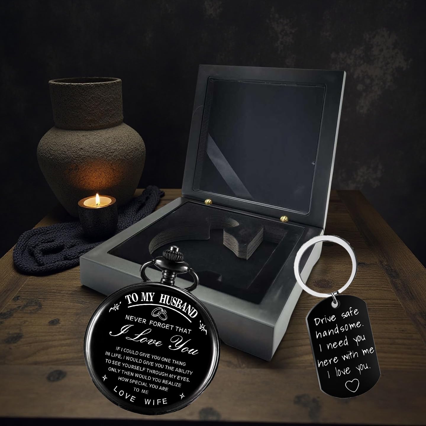 YEEHUA YEEHUA Engraved Pocket Watch for Husband Meaningful Birthday Anniversary Gift from Wife Perfect for Men - View 2 of 6