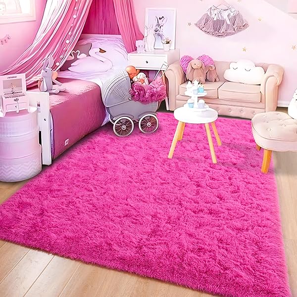 ISEAU ISEAU Fluffy Hot Pink Rug Soft Shaggy Area Carpet Indoor Floor Mat for Kids Room Nursery Bedroom Living Room Home Decor 3ft x 5ft