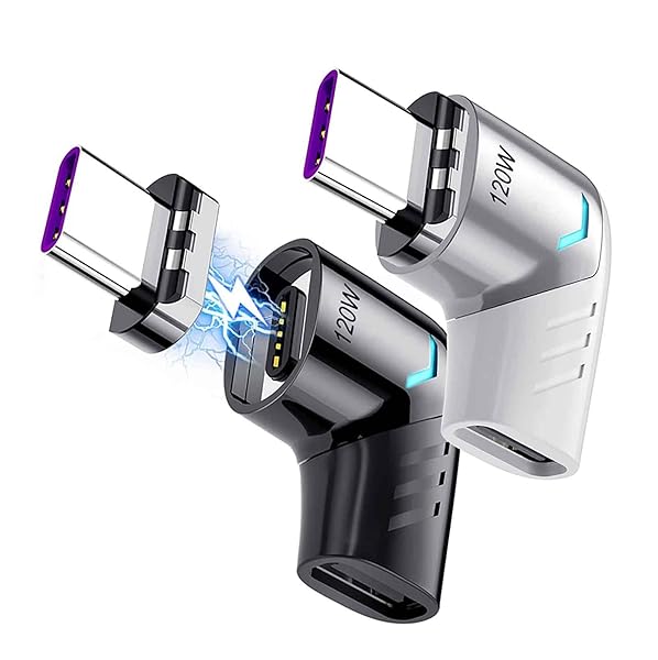 Sisyphy Sisyphy USB C Magnetic Adapter 2 Packs Right Angle Connector 120W Charge 480Mbps Data Transfer Compatible with MacBook Pro iPad Pro and More - View 2 of 10