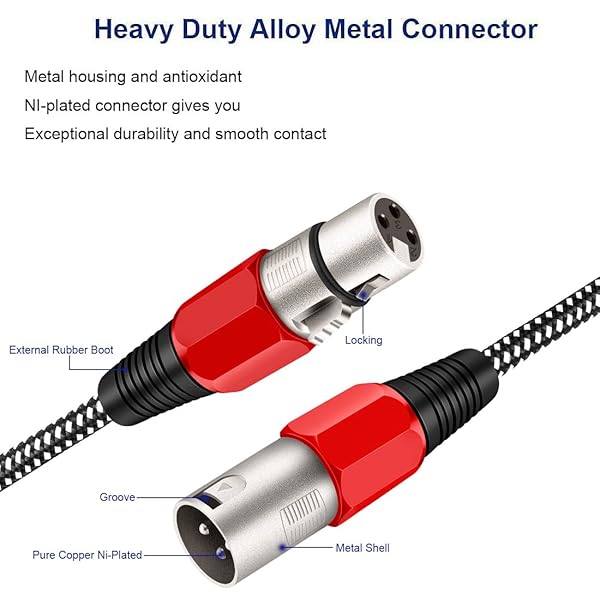 KINXIYU KINXIYU 20 FT XLR Cable 4 Pack Microphone Cable 3 Pin Nylon Braided Heavy Duty Male to Female Patch Cords Pure Copper Conductors - View 3 of 8