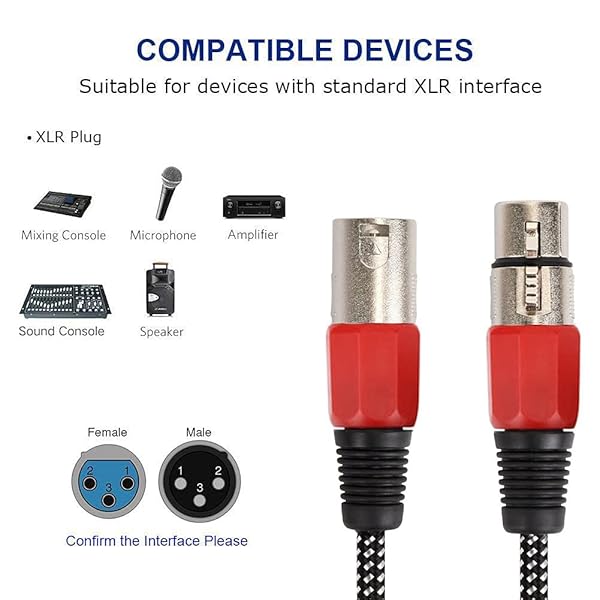 KINXIYU KINXIYU 20 FT XLR Cable 4 Pack Microphone Cable 3 Pin Nylon Braided Heavy Duty Male to Female Patch Cords Pure Copper Conductors - View 6 of 8