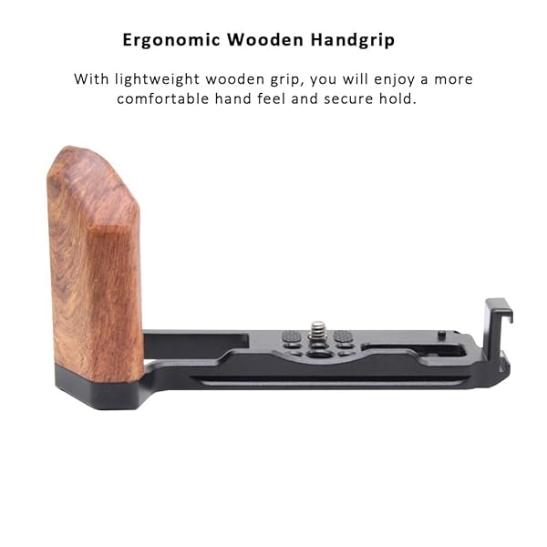 Easy Hood Camera Hand Grip for Fuji XT4 Aluminum Alloy Video Bracket with Arca Swiss Plate Wooden Side Grip and Cold Shoe Mount - View 3 of 8