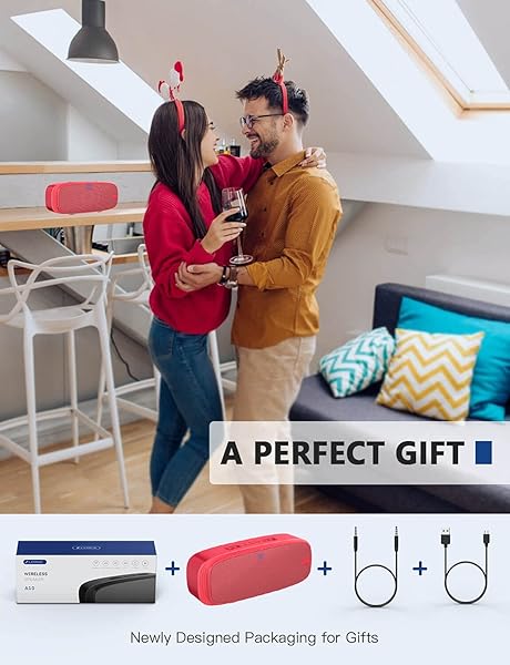 LENRUE LENRUE Bluetooth Speaker Wireless Portable Loud Stereo Sound Rich Bass 12 Hour Playtime Built-in Mic Compatible with iPhone Samsung Red - View 7 of 7
