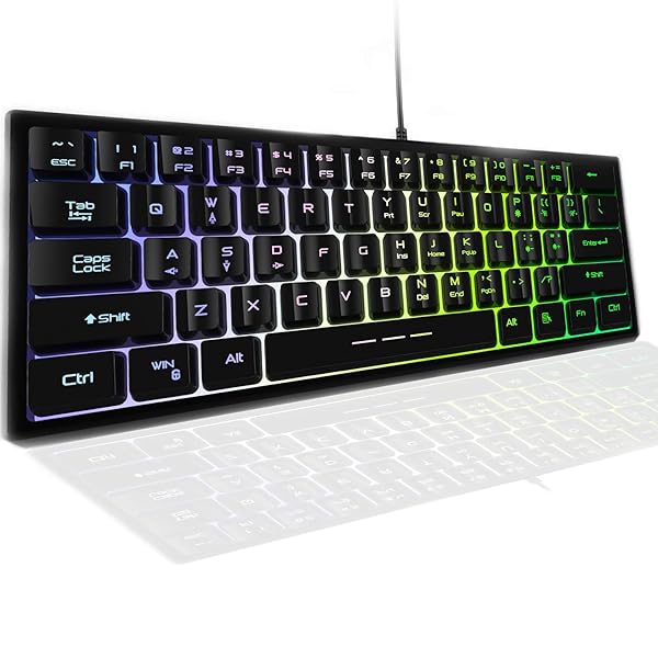 AJKTHGE AJKTHGE 61 Keys RGB Gaming Keyboard Compact Mechanical Feel USB Wired for PC Mac PS5 PS4 Xbox Ideal for Gamers and Typists