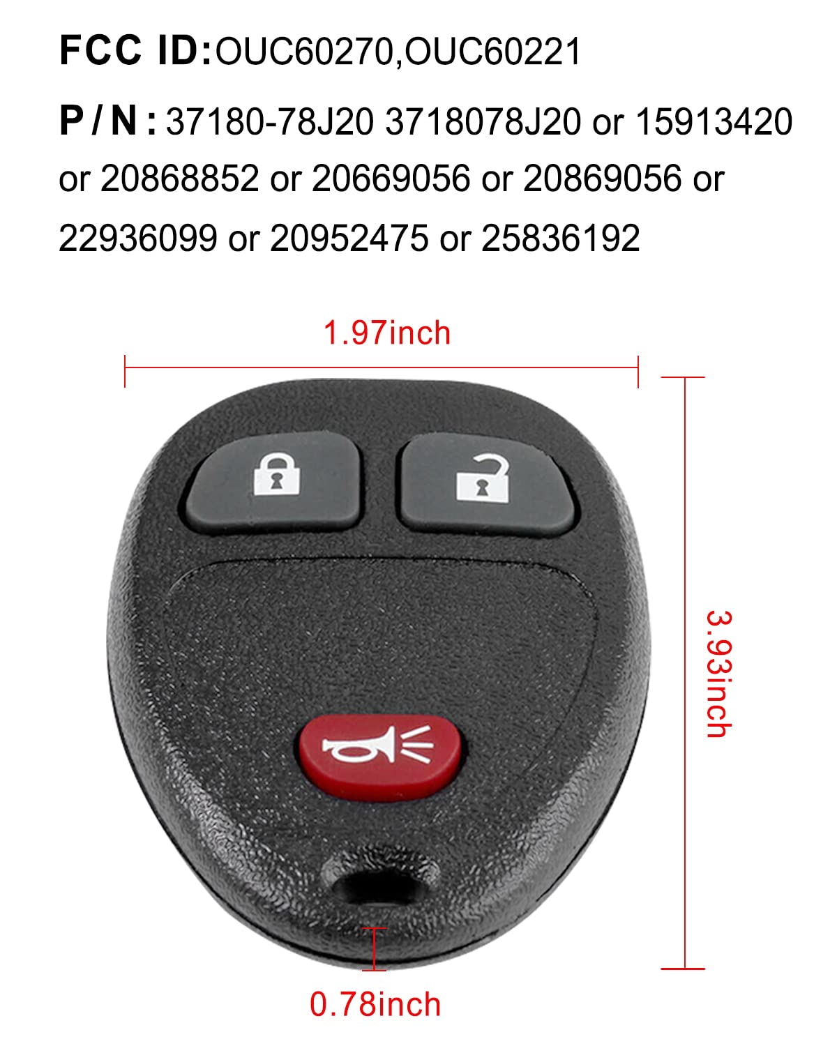 2 Pack Key Fob Replacement for Chevy Silverado Traverse Tahoe GMC Acadia Buick Enclave Saturn Torrent Cadillac 3 Button Remote - View 2 of 7