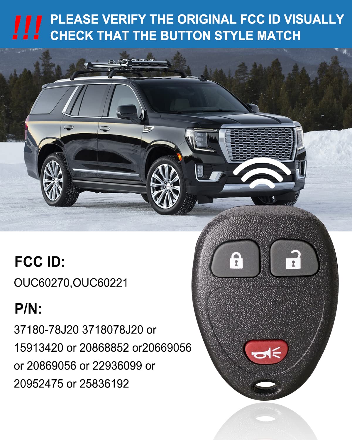 2 Pack Key Fob Replacement for Chevy Silverado Traverse Tahoe GMC Acadia Buick Enclave Saturn Torrent Cadillac 3 Button Remote - View 5 of 7