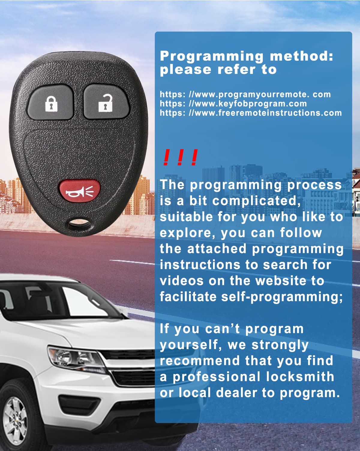 2 Pack Key Fob Replacement for Chevy Silverado Traverse Tahoe GMC Acadia Buick Enclave Saturn Torrent Cadillac 3 Button Remote - View 6 of 7