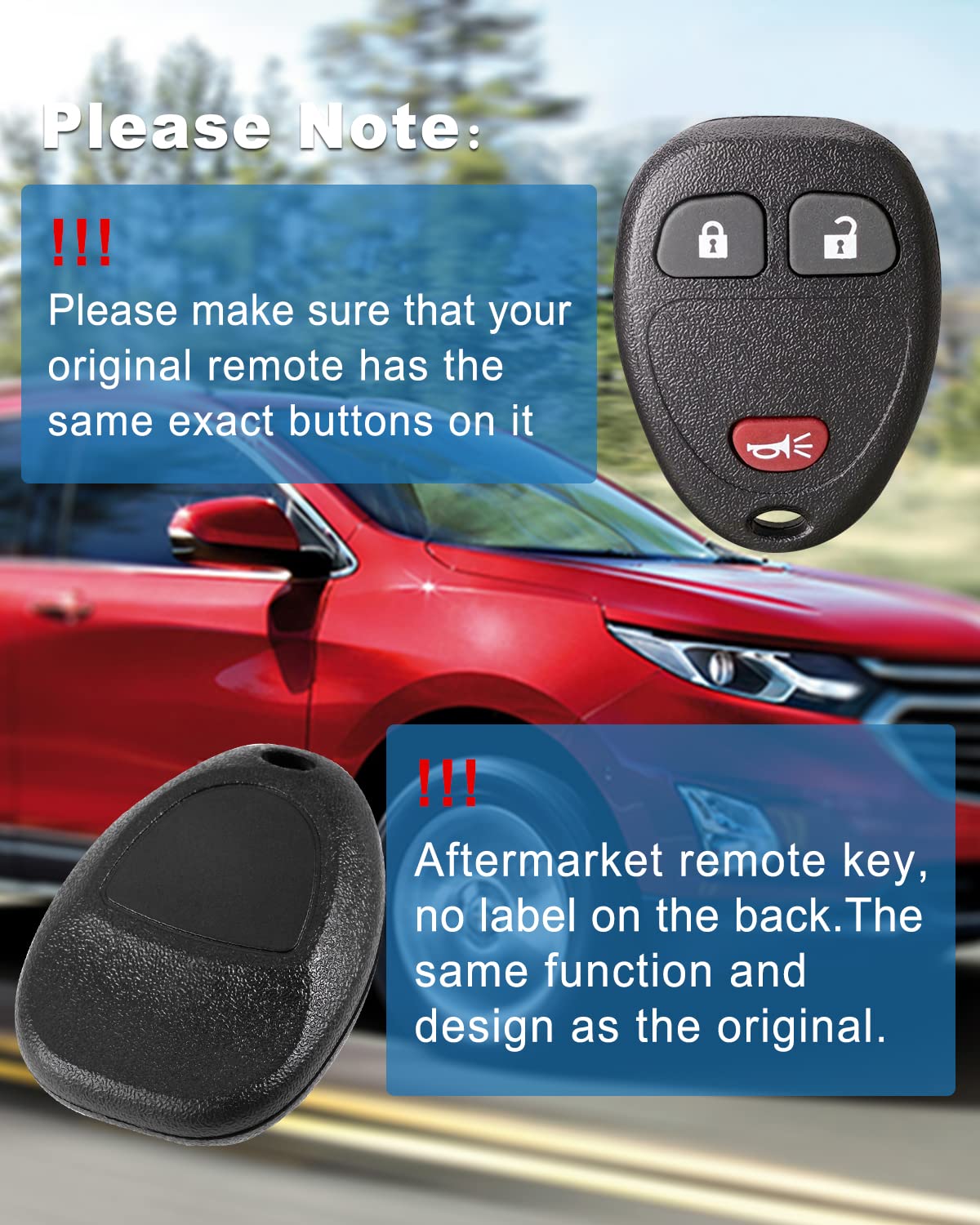2 Pack Key Fob Replacement for Chevy Silverado Traverse Tahoe GMC Acadia Buick Enclave Saturn Torrent Cadillac 3 Button Remote - View 7 of 7